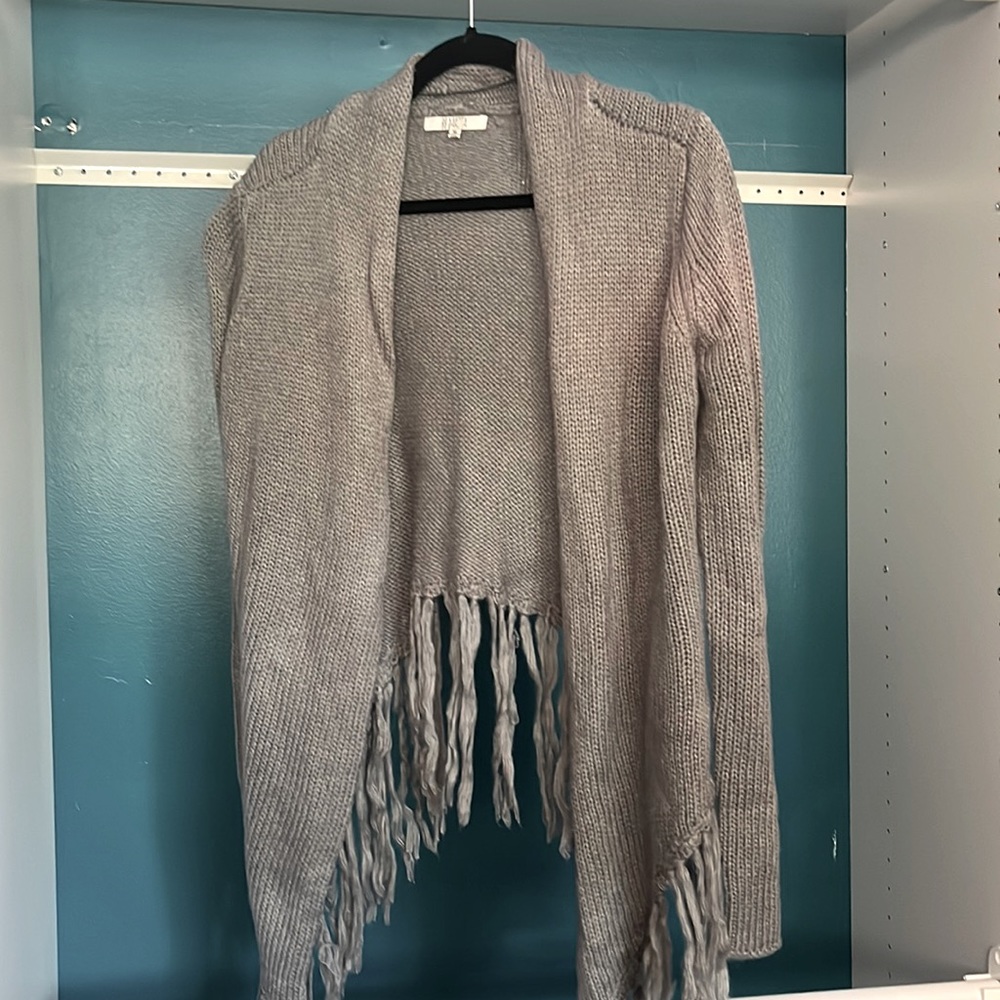 NWT. BB Dakota Gray Fringe cardigan.